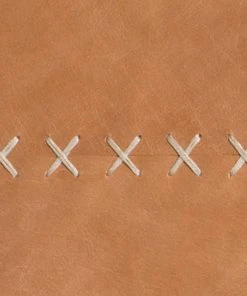 Jamie Young Round Cross Stitch Mirror In Buff Leather