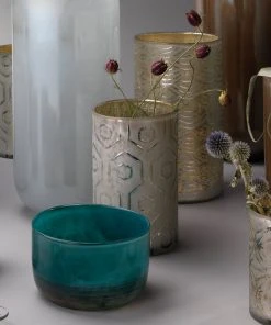 DECOR Jamie Young Deco Hurricanes In Etched Mercury Glass (Set Of 3)