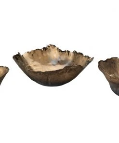 Jamie Young Fleur Ceramic Bowls In Antique Gold Ceramic (set Of 3) DECOR