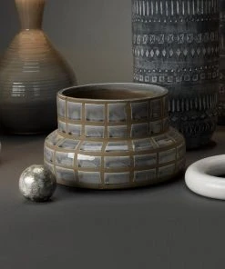 Jamie Young Grid Ceramic Vase In Grey Ceramic DECOR