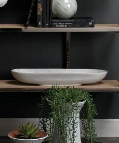 DECOR Jamie Young Long Oval Marble Bowl In White Marble