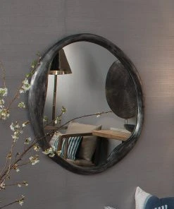 Jamie Young Organic Round Mirror In Antique Iron