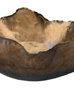 DECOR Jamie Young Large Peony Bowl In Antique Gold Ceramic