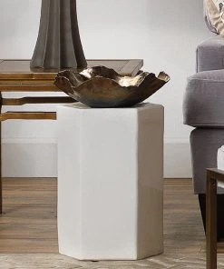 DECOR Jamie Young Large Peony Bowl In Antique Gold Ceramic