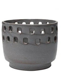 Jamie Young Large Perforated Pot In Grey Ceramic DECOR