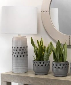 Jamie Young Large Perforated Pot In Grey Ceramic DECOR