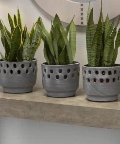 Jamie Young Large Perforated Pot In Grey Ceramic DECOR