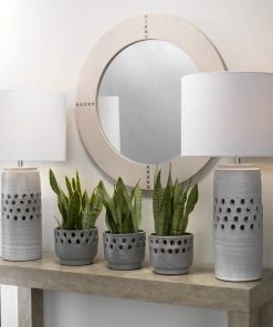 Jamie Young Large Perforated Pot In Grey Ceramic DECOR