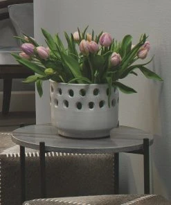 Jamie Young Large Perforated Pot In Grey Ceramic DECOR