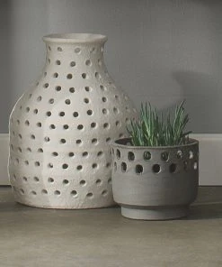 Jamie Young Large Perforated Pot In Grey Ceramic DECOR