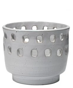 DECOR Jamie Young Large Perforated Pot In White Ceramic