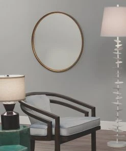 Jamie Young Refined Round Mirror In Gold Leaf Metal DECOR