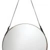 Jamie Young Large Round Mirror In Antique Brass & Black Leather Strap