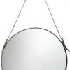Jamie Young Large Round Mirror In Antique Silver & Grey Hide Strap DECOR