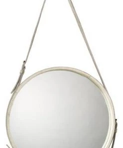 Jamie Young Large Round Mirror In White Hide DECOR
