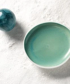 DECOR Jamie Young Santorini Large Low Rim Bowl In Ocean Ombre Reactive Glaze Ceramic