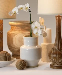 Jamie Young Solstice Ceramic Vase In White And Natural Ceramic DECOR