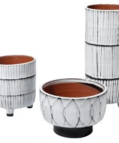 Jamie Young Striae Vessels In Cream & Dark Grey Ceramic (Set Of 3)
