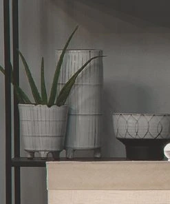 Jamie Young Striae Vessels In Cream & Dark Grey Ceramic (Set Of 3)