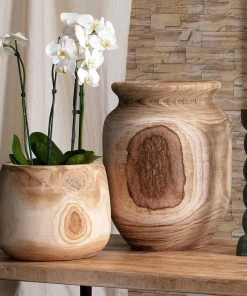 Jamie Young Topanga Wooden Vase In Natural Wood