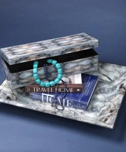 Jamie Young Slate Blue Faux Agate Tray In Slate Blue Faux Agate