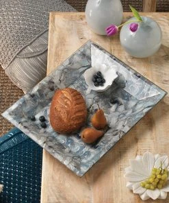 Jamie Young Slate Blue Faux Agate Tray In Slate Blue Faux Agate