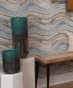 Jamie Young Large Vapor Vase In Metallic Aqua DECOR