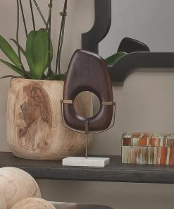 Jamie Young Veronica Tall Wood Object In Dark Wood And White Marble DECOR