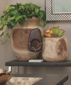 Jamie Young Veronica Tall Wood Object In Dark Wood And White Marble DECOR