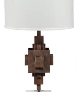 Table Lamps Jamie Young Apprentice Table Lamp In Rust Patina Metal On Marble With Drum Shade In Off White Linen