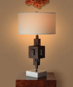 Table Lamps Jamie Young Apprentice Table Lamp In Rust Patina Metal On Marble With Drum Shade In Off White Linen 9 Table Lamps Jamie Young Apprentice Table Lamp In Rust Patina Metal On Marble With Drum Shade In Off White Linen