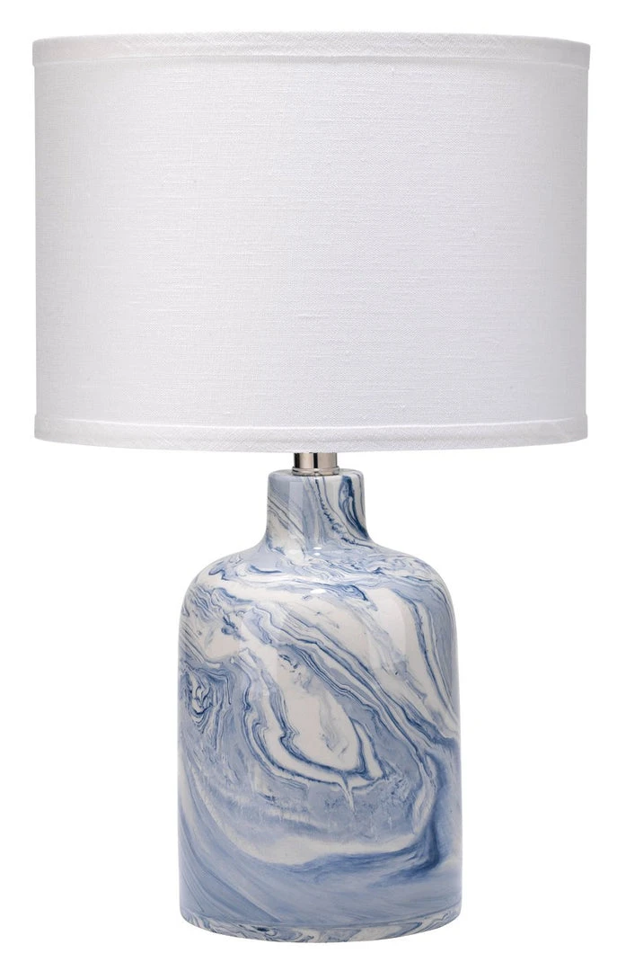 Jamie Young Atmosphere Table Lamp In Blue & White Ceramic Swirl With Small Drum Shade In White Linen Table Lamps 3 Jamie Young Atmosphere Table Lamp In Blue & White Ceramic Swirl With Small Drum Shade In White Linen Table Lamps