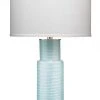 Jamie Young Atwater Table Lamp In Sky Blue Glass With Classic Drum Shade In White Linen 2 Jamie Young Atwater Table Lamp In Sky Blue Glass With Classic Drum Shade In White Linen