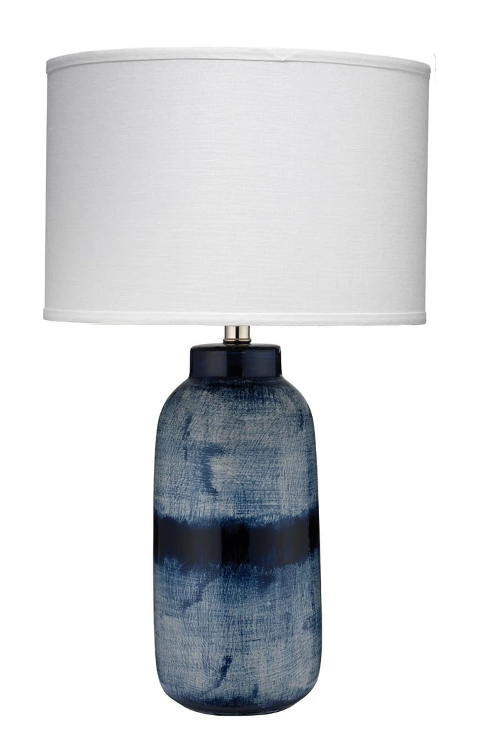 Jamie Young Large Batik Table Lamp In Indigo Ceramic With Medium Drum Shade In White Linen Table Lamps 3 Jamie Young Large Batik Table Lamp In Indigo Ceramic With Medium Drum Shade In White Linen Table Lamps