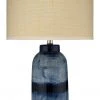 Table Lamps Jamie Young Large Batik Table Lamp In Indigo Ceramic With Medium Drum Shade In Raffia
