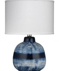 Table Lamps Jamie Young Small Batik Table Lamp In Indigo Ceramic With Small Drum Shade In White Linen