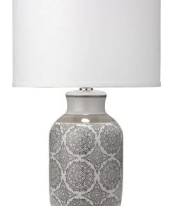 Table Lamps Jamie Young Beatrice Table Lamp In Grey Ceramic With Classic Drum Shade In Stone Linen