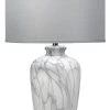 Jamie Young Bedrock Table Lamp In Marbled Ceramic With Large Drum Shade In Grey Linen 2 Jamie Young Bedrock Table Lamp In Marbled Ceramic With Large Drum Shade In Grey Linen