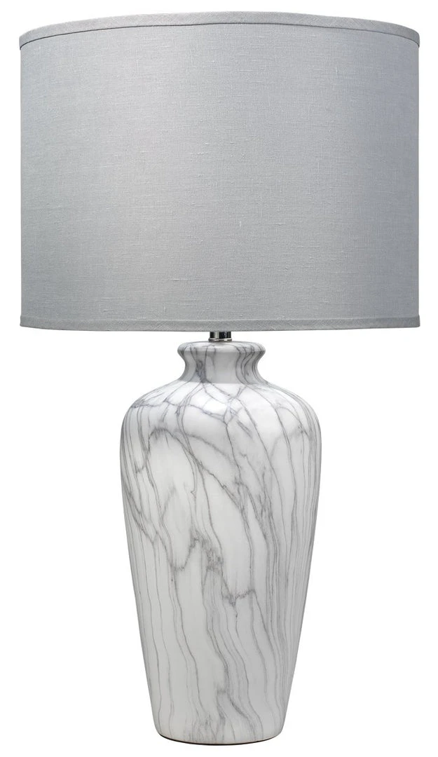 Jamie Young Bedrock Table Lamp In Marbled Ceramic With Large Drum Shade In Grey Linen 3 Jamie Young Bedrock Table Lamp In Marbled Ceramic With Large Drum Shade In Grey Linen