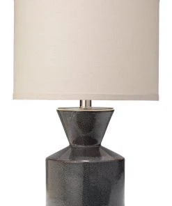 Jamie Young Berkley Table Lamp In Blue Ceramic With Small Drum Shade In White Linen