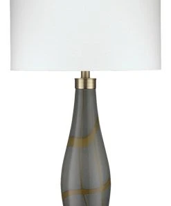 Jamie Young Boa Table Lamp In Taupe Glass With Classic Drum Shade In Sea Salt Linen Table Lamps