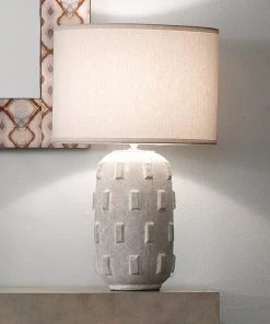 Jamie Young Boulder Table Lamp In Grey Ceramic With Classic Drum Shade In White Linen Table Lamps 7 Jamie Young Boulder Table Lamp In Grey Ceramic With Classic Drum Shade In White Linen Table Lamps