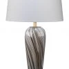 Jamie Young Bridgette Table Lamp In Grey & Black Swirled Glass With Cone Shade In White Linen Table Lamps