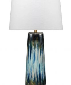 Jamie Young Brushstroke Table Lamp In Aqua, Dark Blue & Metallic Ombre Reactive Glaze Ceramic