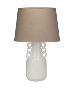Jamie Young Circus Table Lamp In White Ceramic With Classic Cone Shade In Natural Linen Table Lamps