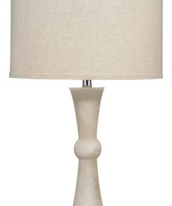 Jamie Young Commonwealth Table Lamp In White Faux Alabaster With Classic Drum Shade In Natural Linen Table Lamps