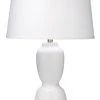 Jamie Young Corset Table Lamp In White Ceramic With Large Cone Shade In White Linen Table Lamps