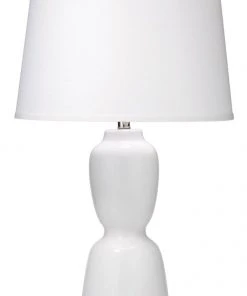 Jamie Young Corset Table Lamp In White Ceramic With Large Cone Shade In White Linen Table Lamps