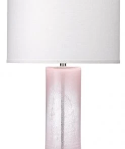 Jamie Young Dahlia Table Lamp In Pink Glass With Large Drum Shade In Sea Salt Linen