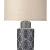 Jamie Young Deliah Table Lamp In Blue With Medium Drum Shade In Stone Linen Table Lamps 1 Jamie Young Deliah Table Lamp In Blue With Medium Drum Shade In Stone Linen Table Lamps